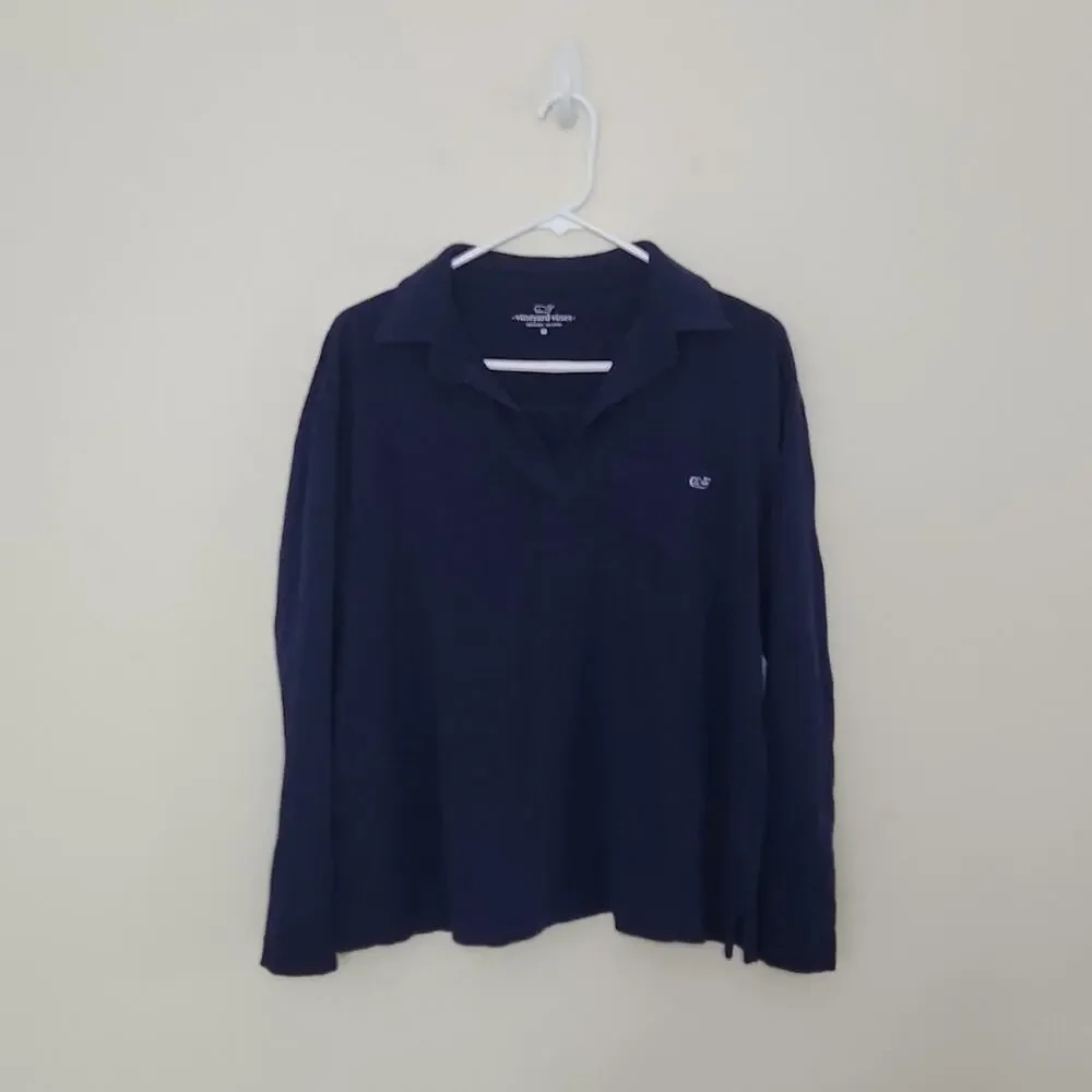 Women's Vineyard Vines Blue V Neck Shirt Sz Medium - Picture 2 of 6